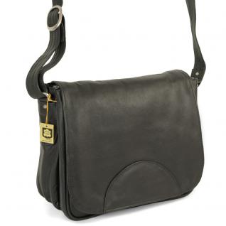 Hamosons - Damen-Handtasche Größe M / Umhängetasche im Retro-Look aus Nappa-Leder, Schwarz, Modell 577