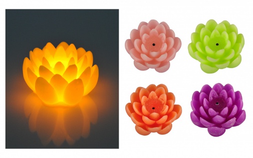 LED Wachskerze Lotusblüte mit Flackerlicht 12cm Motivkerze Tischdeko Blumenkerze