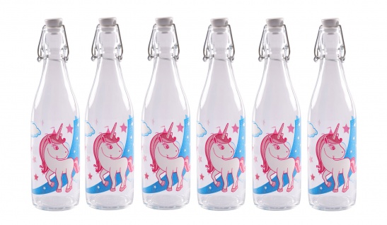 Drahtbügelflaschen 6er-Set Unicorn Einhorn Glasflasche Trinkflasche Flasche 0, 5L
