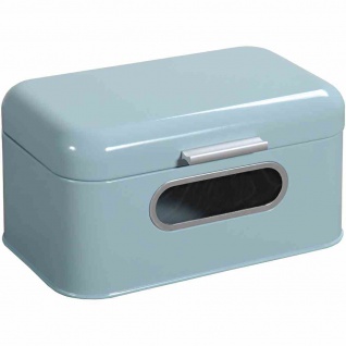 Brotbox blau 30 x 18 x 16 cm aus Metall, mit Sichtfenster