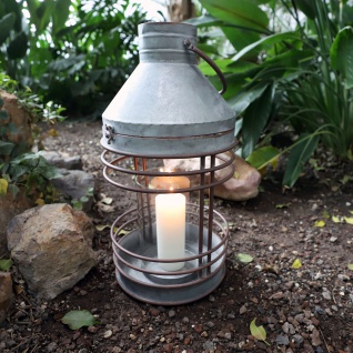 Laterne aus Zink mit Glas-Windlicht Gartenlaterne Metalllaterne Kerzenhalter