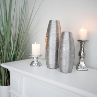 6x Keramik Vasen Silber Dekoration Tisch Blumen Pflanzen Gefäß Strauß H 24 cm
