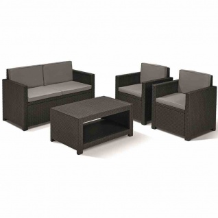 Loungeset Monaco, graphit 2x Sessel, 1x Bank, 1x Tisch, inklusive Sitz- und Rückenkissen - Vorschau 1