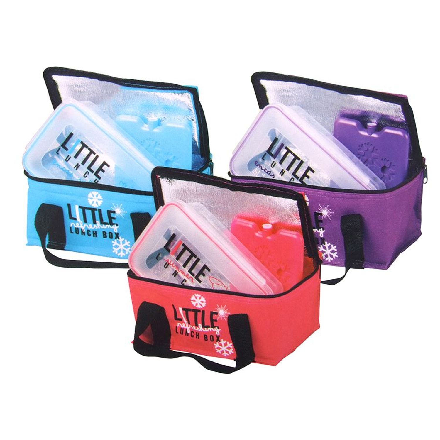 Farbige Mini Kühltasche 2,4 L mit Kühlelement 200 ml und Brotdose 1,1 L 