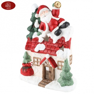 Weihnachtshaus mit Weihnachtsmann und Tannenbaum 36cm Teelichthalter Gartendeko 3