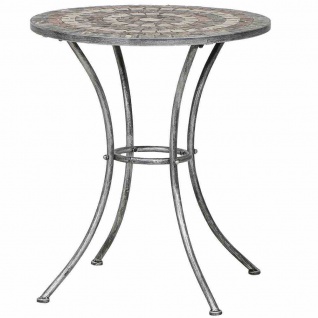 Felina Tisch Ø 60x71 cm Gestell Stahl silber-schwarz, Tischplatte Keramik mehrfarbig mosaikoptik