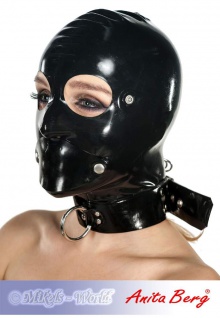 Anita Berg - Latex Zip-Kopfmaske mit Knebel-Dildo