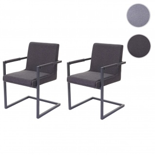 2x Esszimmerstuhl HWC-D34, Freischwinger Küchenstuhl Stuhl ~ Stoff/Textil dunkelgrau