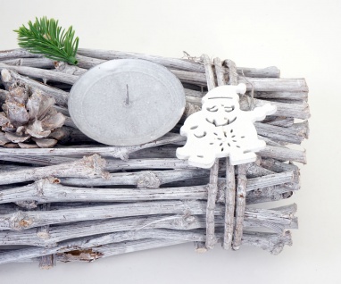 Adventskranz länglich, Weihnachtsdeko Adventsgesteck, Holz 60x16x9cm weiß-grau ~ mit Kerzen, rot - Vorschau 4