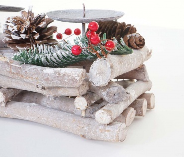 Adventskranz länglich, Weihnachtsdeko Adventsgesteck, Holz 11x15x50cm weiß-grau ~ ohne Kerzen 4