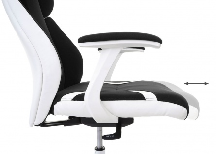 Bürostuhl HWC-F12, Schreibtischstuhl Drehstuhl Racing-Chair, Sliding-Funktion Stoff/Textil + Kunstleder ~ schwarz/weiß 3