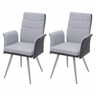 2x Esszimmerstuhl HWC-G54, Küchenstuhl Stuhl mit Armlehne, Textil/Kunstleder Edelstahl gebürstet ~ grau