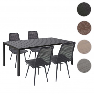 Gartengarnitur HWC-F90, Sitzgruppe Balkon-/Lounge-Set, WPC-Tischplatte 4xPoly-Rattan Stuhl+Tisch 160x90cm ~ schwarz