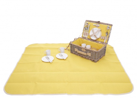 Picknickkorb-Set HWC-B24 für 4 Personen, Weiden-Korb, Porzellan Edelstahl ~ grau-gelb - Vorschau 3