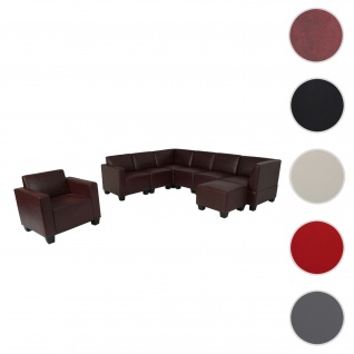 Modular Sofa-System Couch-Garnitur Lyon 6-1-1, Kunstleder ~ rot-braun