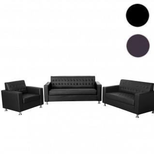 3-2-1 Sofagarnitur Kunda, Couch Loungesofa Kunstleder, Metall-Füße ~ schwarz