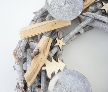Adventskranz rund, Weihnachtsdeko Tischkranz, Holz Ø 40cm grau ~ ohne Kerzen 4