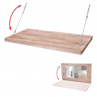 B-Ware Wandtisch HWC-H48, Wandklapptisch Wandregal Tisch mit Spiegel (ggfs defekt), klappbar Massiv-Holz ~ 100x50cm 2
