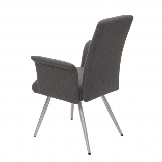 2x Esszimmerstuhl HWC-G55, Küchenstuhl Stuhl mit Armlehne, Stoff/Textil Edelstahl gebürstet ~ grau-braun 4