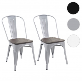 2x Stuhl HWC-A73 inkl. Holz-Sitzfläche, Bistrostuhl Stapelstuhl, Metall Industriedesign stapelbar ~ grau