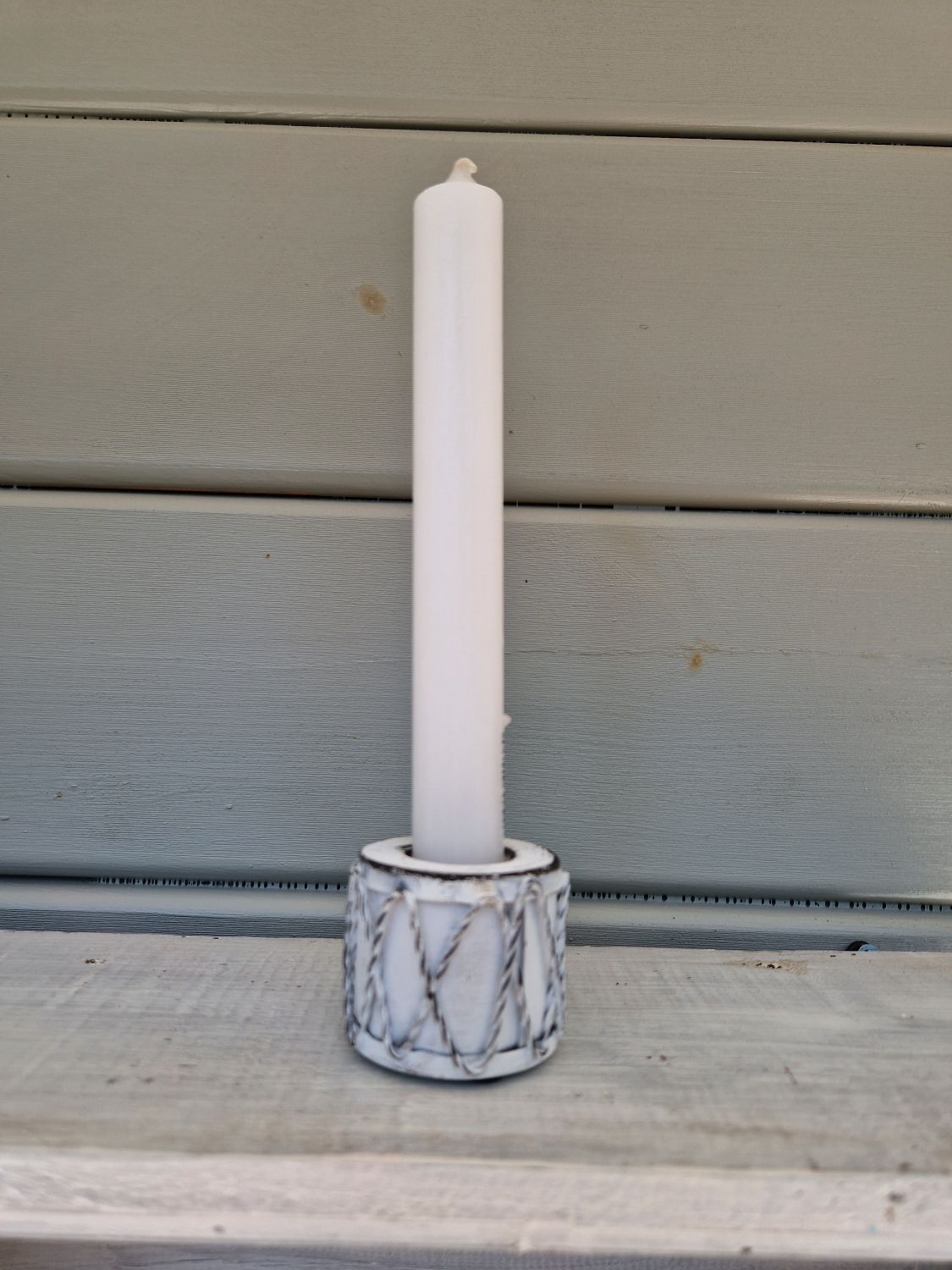 Kerzenhalter Metall Weiß Weihnachten Trommel Shabby 5x5x4cm
