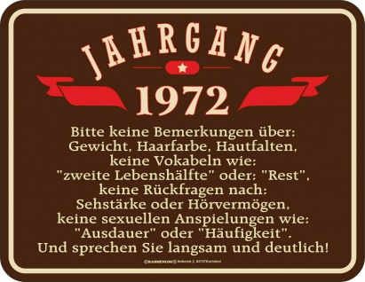 Geburtstag Sprüche Schilder - 50 Jahre - Jahrgang 1972 - Geschenk Blechschild
