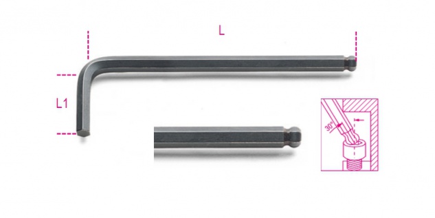 Beta Sechskant-Stiftschlüssel, gebogen, mit kugelförmigem Kopf, brüniert 96BP/AS