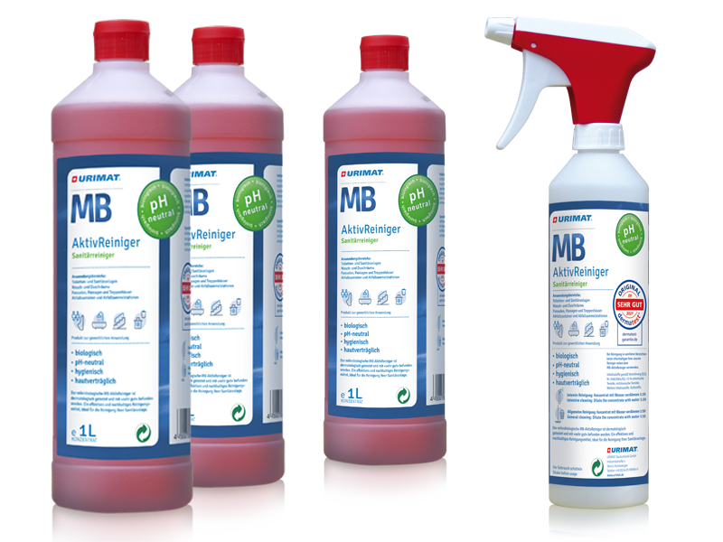 URIMAT MB- Aktiv Reiniger Kalkex Kombipack: 3 x 1 Liter Konzentrat + 1 Sprühflasche (leer)
