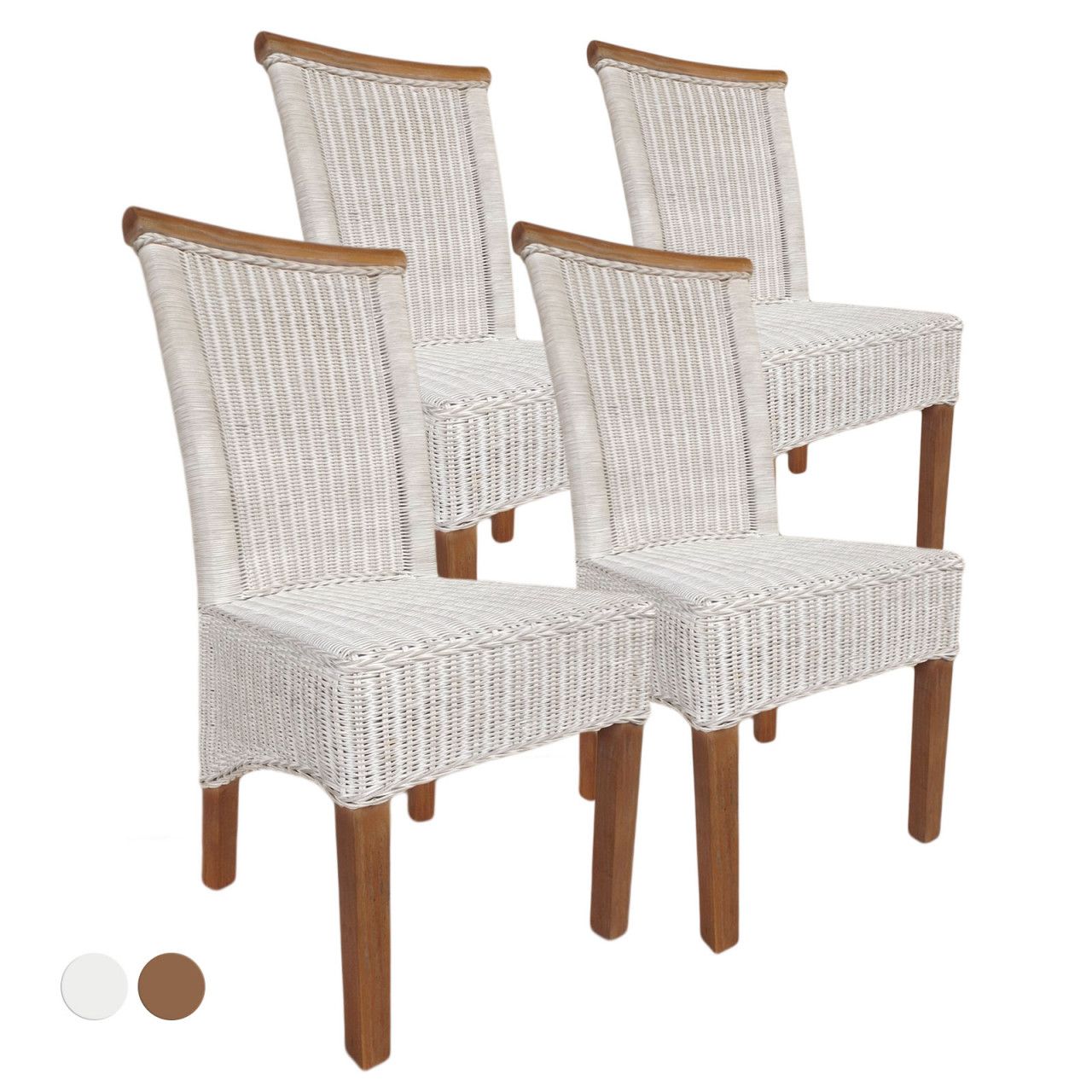 Esszimmer Stühle Set Rattanstühle Perth 4 Stück weiß Esstisch Stühle Korbstühle nachhaltig ohne Sitzkissen