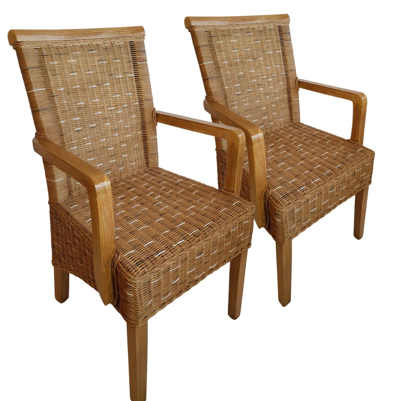 Esszimmer Stühle Set mit Armlehnen 2 Stück Rattanstuhl Perth capuccino Korbstuhl Sessel nachhaltig ohne Sitzkissen