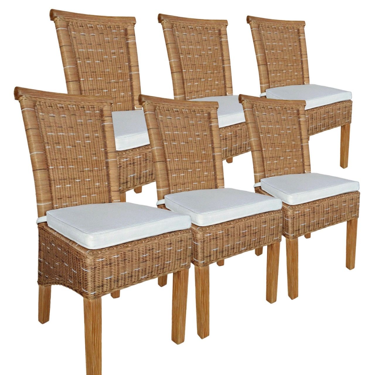 Esszimmer Stühle Set 6 Stück Rattanstühle Esstisch Stühle Perth braun Korbstühle mit Sitzkissen