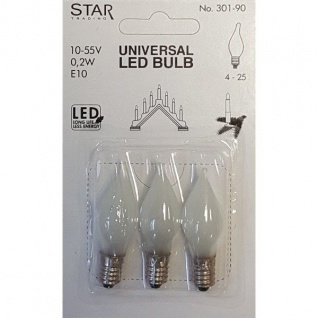 Universal LED Glühbirne E10 3er satiniertes Glas 10-55V 0, 2W 301-90