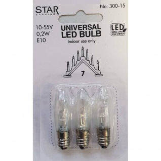 Universal LED Glühbirne E10 3er klares Glas 0, 2W 10-55V 3lm 2100K 300-15