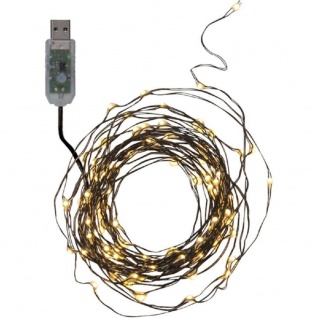 LED Lichterkette 100er warmweiß Draht schwarz USB 8 Funktionen Timer 456-51