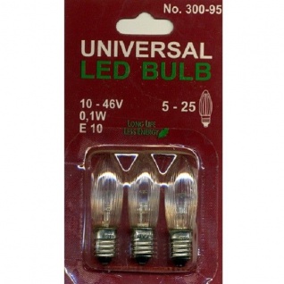 Universal LED Glühbirne E10 3er klares Glas 10-46V 0, 1W 300-95