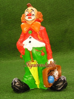 Clown Figur mit Regenschirm und Koffer Zierkus Deko