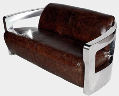 Design-Clubsofa Mars 2 Sitzer Chrom und Vintage-Leder