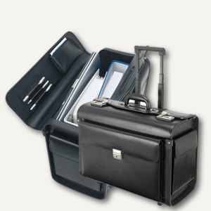 Pilotenkoffer SILVANA, Trolley, Laptopfach, Leder, 48, 5 x 37 x 23 cm, schwarz