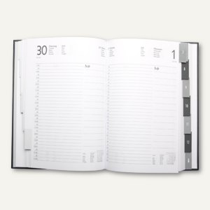 Buchkalender Silverline, 1 Tag/1 Seite, 210 x 150, mit Registerschnitt, Kunststo