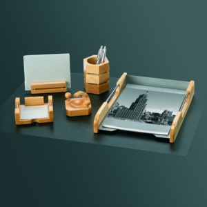 Rumold Schreibtisch-Set 5-teilig, 5 Teile Naturholz/Edelstahl