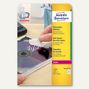 Avery Zweckform Sicherheits-Etiketten, 63.5 x 29.6 mm, weiß, 540 Stück, L6114-20