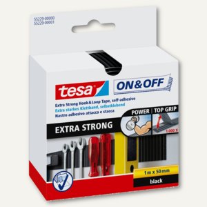 Tesa Klettband Extra Strong, 50 mm x 1 m, selbstklebend, schwarz, 55229-00000-02