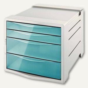 Esselte Schubladenbox Colour'Ice, DIN A4, 4 Schübe, PS, blau/lichtgrau, 626284
