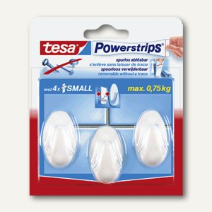Tesa Powerstrips Selbstklebehaken Mini, bis 0.75 kg, weiß, 3er Pack, 57533-00016