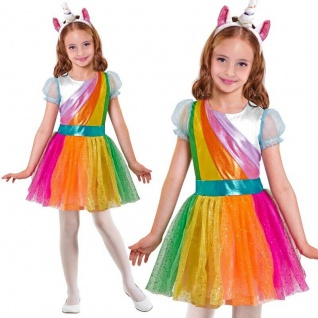 Einhorn Kleid mit Haarreif Kinder Kostüm Größe: 158 - Karneval Fasching #7568