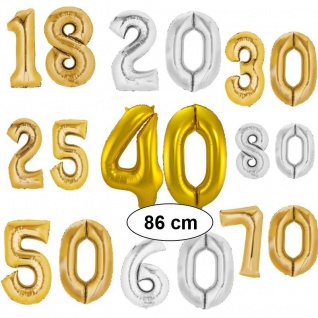 XXL Folienballon Zahl Helium Luftballon 86cm Silber / Gold 10 16 18 20 25 30 40