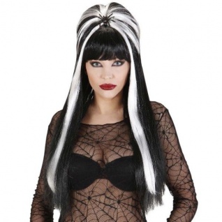SPINNENFRAU PERÜCKE schwarz weiß Hexe Vampir Halloween Kostüm Zubehör #9075