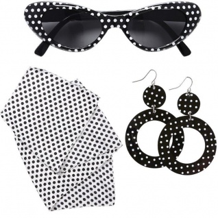 3er SET Cat Eye Sonnenbrille Ohrringe Halstuch Pinup 50er 60er Kostüm Petticoat