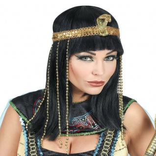 CLEOPATRA PERÜCKE mit KOPFSCHMUCK Ägypterin Pharao Damen Kostüm Karneval #2089