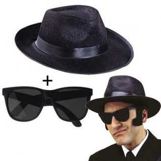 Blues Brothers Set Hut und Brille 2 Teile Gangster Mafia Outfit